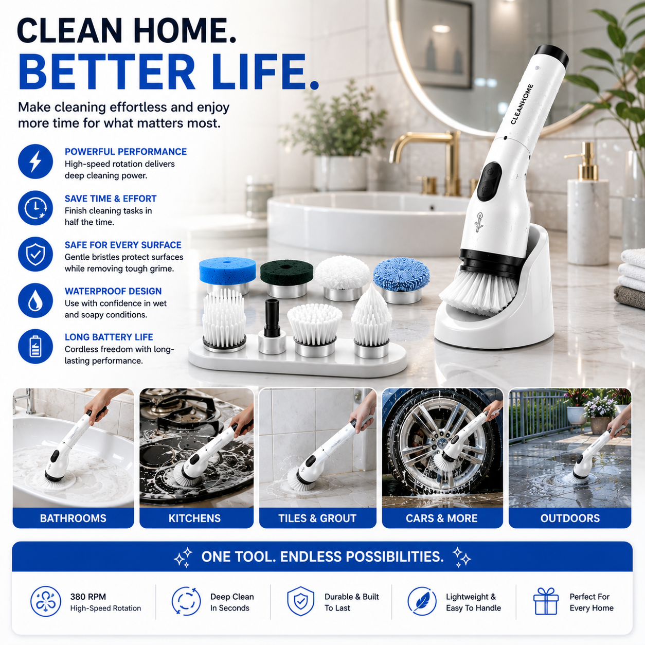 CleanNova™ 9-in-1 Electric Spin Scrubber